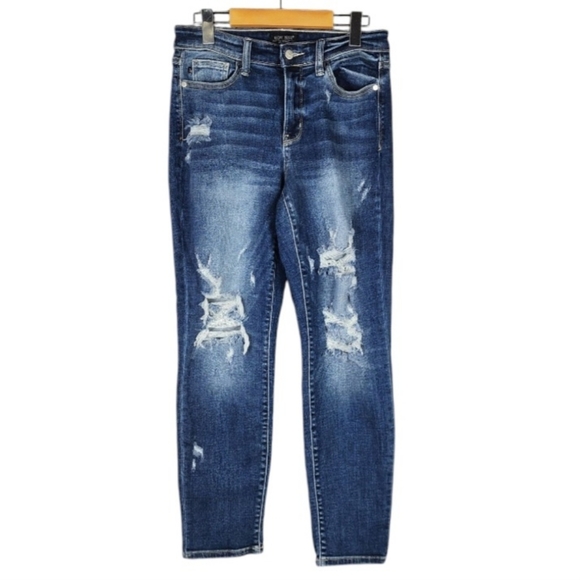 Judy Blue Jeans Boyfriend Fit Distressed Factory Fade Medium Blue Size 5/27 - Picture 1 of 15